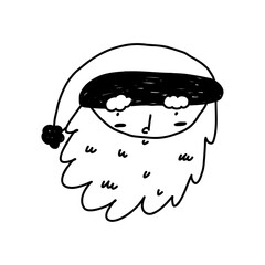 Hand drawn Santa Claus head, cartoon doodle vector illustration isolated on white background. Christmas outline drawing.
