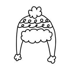 Warm winter hat cartoon doodle vector illustration isolated on white background. Hand drawn winter headdress outline.