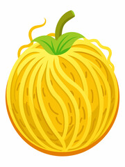 Cartoon Spaghetti Squash Illustration with Green Stem and Leaves a Vibrant and Playful Design for Food Related Projects and Creative Culinary Concepts on a White