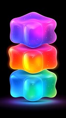 Stacked vibrant jelly candies, dark background, game app icon