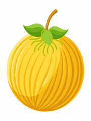 Stylized Yellow Pomelo Illustration with Green Leaves and Stem a Vibrant and Fresh Fruit Graphic for Healthy Eating and Tropical Themes Isolated on White Background