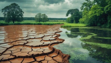 Fields inundated following heavy rain and desertification
