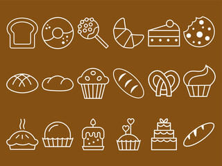 Simple Cake Cookie Bread Line Art