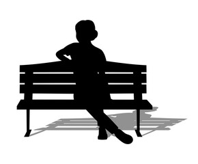 Girl sitting on a bench, black silhouette of a young girl