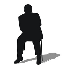 Pensioner man sitting, black silhouette
