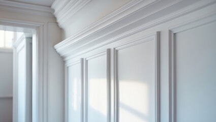Elegant Crown Molding and White Wall Paneling, Traditional Interior Design Accent