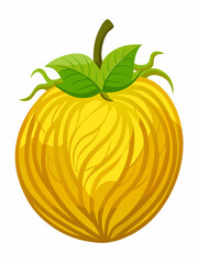 Stylized Yellow Apple Illustration with Green Leaves and Stem Perfect for Children s Books Educational Materials and Food Related Designs with a Bright and Cheerful