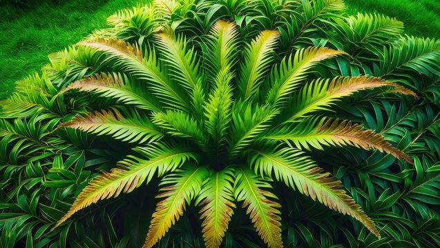 Asplenium nidus is an epiphytic fern species, commonly known as bird's-nest fern. It features light green, long, crinkled leaves with a black midrib and shows circinate vernation.