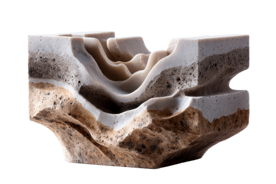 Carved stone sculpture with abstract waves on a transparent background - Powered by Adobe