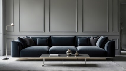 Decorative background suitable for home, office, and hotel settings. Contemporary interior design featuring a living room sofa and modern interior elements against a classic wall background.
