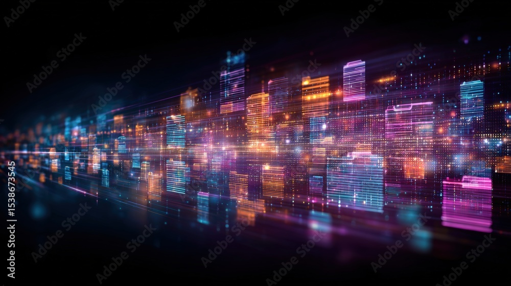 Poster abstract network grid with files and folders, futuristic software interface, digital document manage