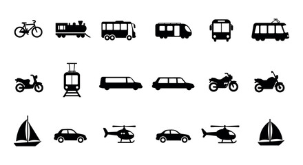 Transportation icons set featuring land air and sea vehicles vector illustration