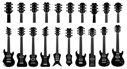 Collection of various guitar silhouettes for music concept design vector illustration