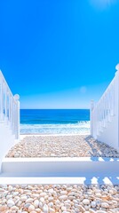 Obraz premium White stairs ocean view pebble path summer