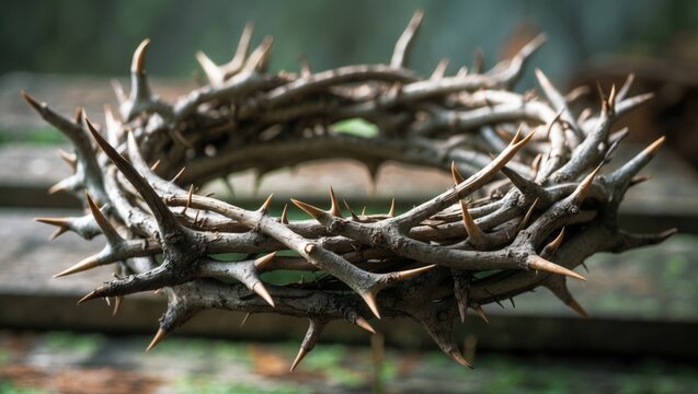 Crown of thorns of Jesus Christ set against an old window with cobwebs in the background.