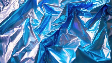 Obraz premium Crumpled shiny blue metal foil texture or background suitable for design purposes