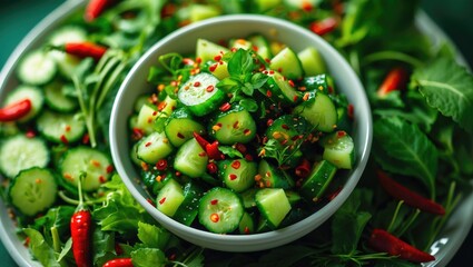 Cucumber salad with chilies, so spicy but deliciously yummmm