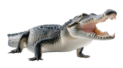 Naklejka premium Large crocodile with open jaws on transparent background