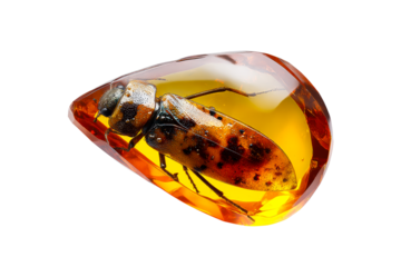Insect preserved in amber with transparent background