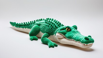 Fototapeta premium Soft toy animal plush representing a combed crocodile on a white background. Wildlife-themed plush toy. Predator stuffed animal.