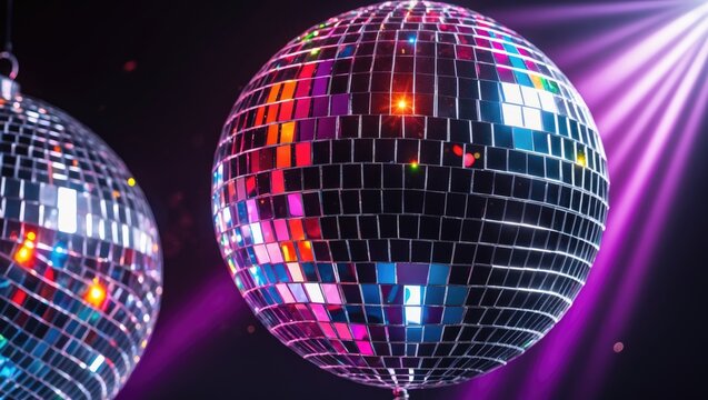 Disco mirror ball casting light spots on ceiling reflections - Powered by Adobe
