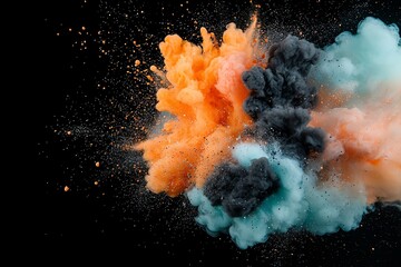 Explosion of black and orange smoke, dramatic abstract impact. Generative AI