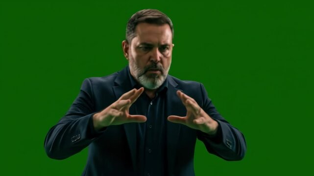Man giving sign language gesture with serious expression