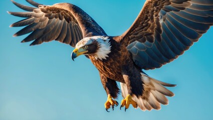 Obraz premium Fish eagle in flight in Botswana captures the majestic bird soaring through the skies of Botswana.
