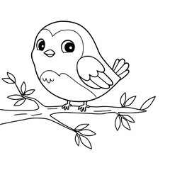 Cute cartoon birds on a tree branch, a floral vector illustration of nature's love in spring blossom. coloring book
