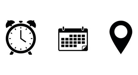 Time management and planning concept with alarm clock calendar and location icon vector illustration