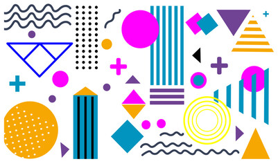 Fototapeta premium Trendy Memphis Style Geometric Icons Modern Abstract Geometric Shapes Collection