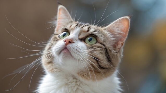 Adorable feline gazing upward