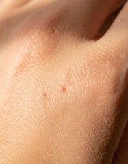 Fototapeta premium Ultra-close macro crop of human skin texture, revealing subtle pores and fine lines, perfect for dermatology, skincare, aging, and anatomical concepts