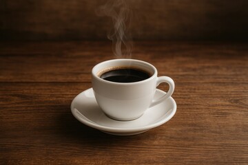 A warm morning delight featuring a black coffee in a sleek white glass cup