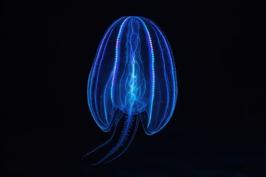 Bioluminescent comb jelly displaying glow in the dark