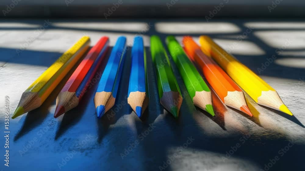 Aufkleber A collection of colorful pencils arranged neatly on a table surface