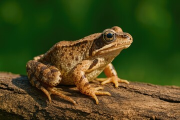 Obraz premium A tan amphibian resting on a wooden branch under sunlight