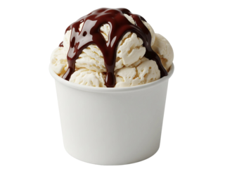 Close-Up of Ice Cream Cup with Chocolate Topping Transparent Background