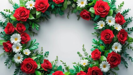 Obraz premium Christmas wreath adorned with red and white flowers on a white background