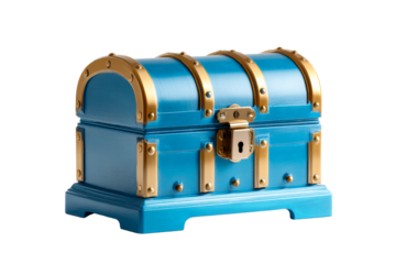 Bright blue treasure chest with gold accents and lock mechanism