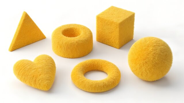 3d yellow fur fluffy abstract geometric shapes - Powered by Adobe