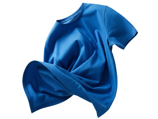 Blue T-Shirt Flying in Air Transparent Background Apparel and Motion Concept