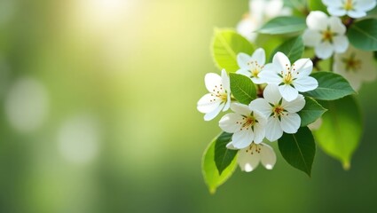 Fototapeta premium Cherry tree branches heavy with white blossoms showcasing spring's natural beauty and renewal