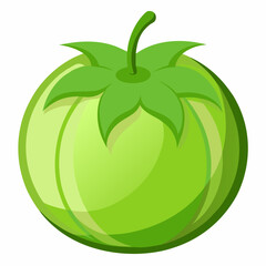 Illustration of a fresh unripe green tomato with a stem and leaves isolated on a white background perfect for food related designs and educational materials