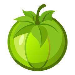 Stylized Green Tomato Illustration with Leaves a Fresh and Vibrant Design Element for Food Agriculture and Healthy Eating Concepts Isolated on White Background for Easy