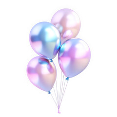 3D holographic balloons with molten chrome texture. Y2K pastel shine, glossy metallic reflections, abstract fluid shape, isolated.