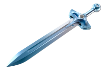Stylized blue sword with a transparent background for design usage