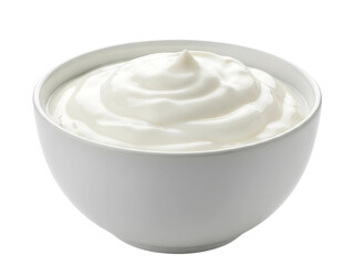 Sour Cream Yogurt in White Bowl Transparent Background Dairy Food and Healthy Snack Concept