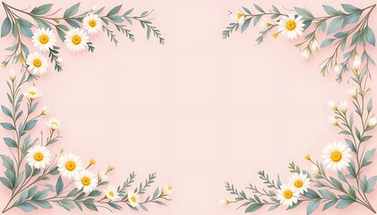 Obraz premium Elegant daisy flower frame on a soft pink background, ideal for invitations, greeting cards, wedding templates, or social media posts.
