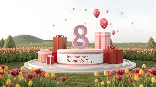 8 march podium international women day background